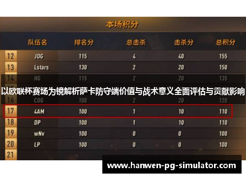 以欧联杯赛场为镜解析萨卡防守端价值与战术意义全面评估与贡献影响